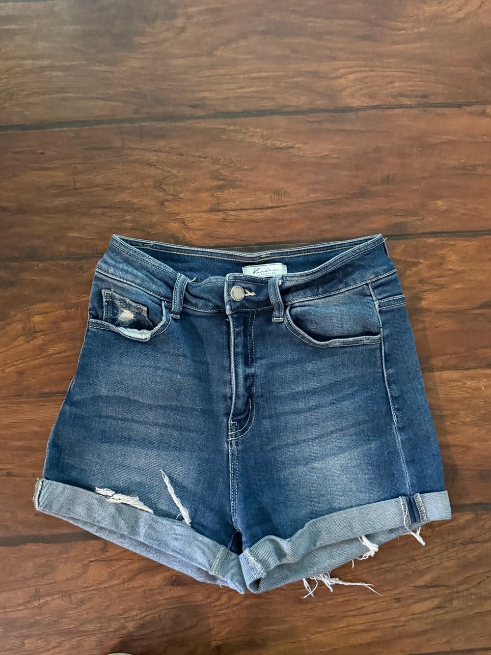 KanCan Dark Blue Distressed High-Rise Jean Shorts